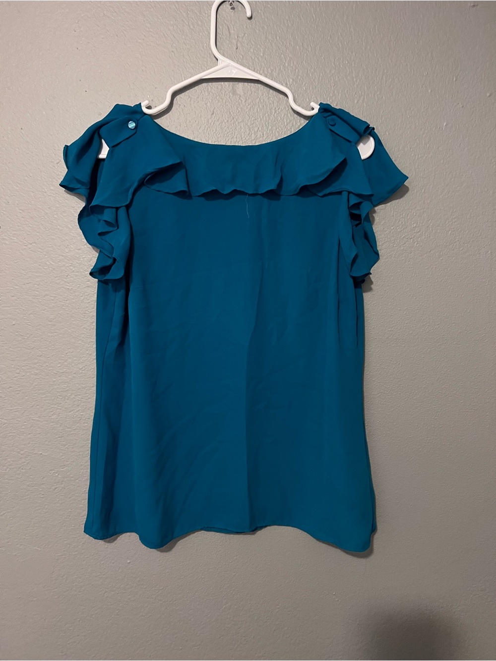 Worthington Teal Ruffle Cold-Shoulder Blouse